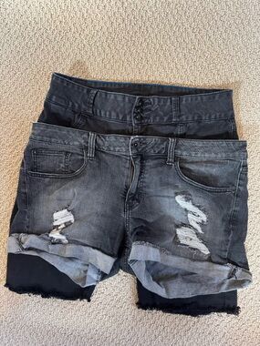 Lovesick Black Distressed Roll-Hem Denim Shorts and Lovesick Longer Black Short